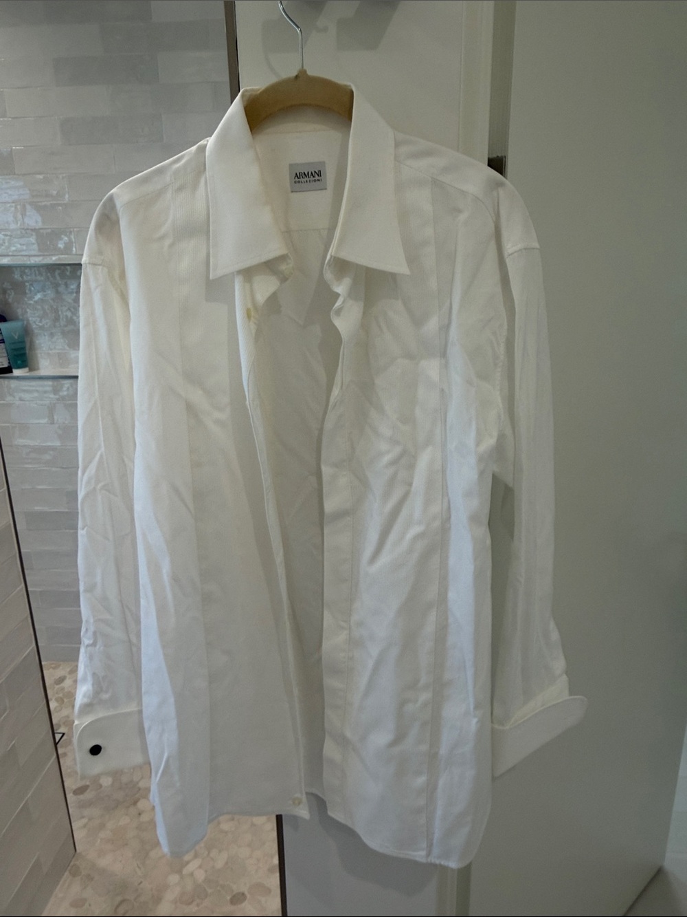 Armani Collezioni Men's White Dress Shirt with Spread Collar